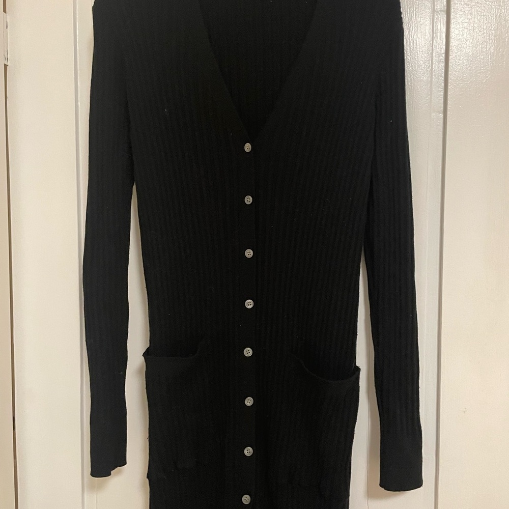 J. Crew Black Ribbed Button Down Dress - S